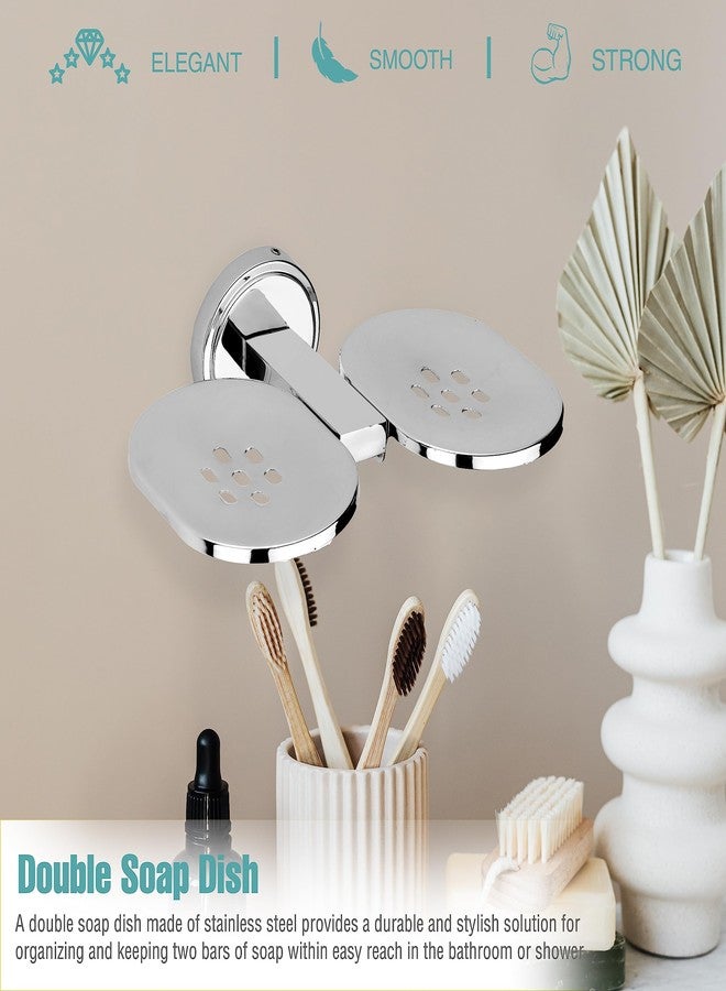 GLOXY Stainless Steel Double Soap Holder - Wall Mounted Square Soap Dish for Bathroom, Rust-Free Soap Tray for Bath, Kitchen & Shower Accessories - Image 4